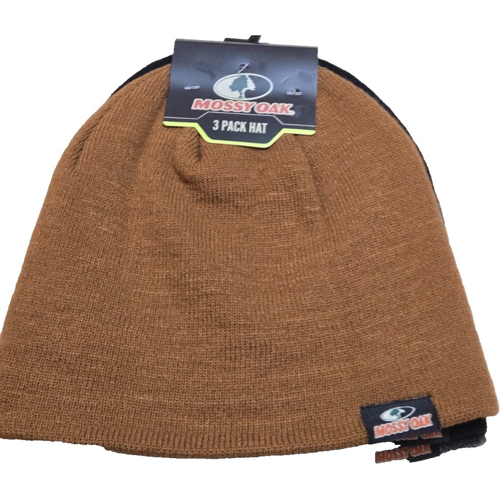 Mossy Oak Thermal Winter Hats 3‎ PK Brown/Blk/Gray NWT